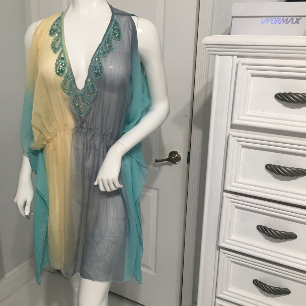 Sansara sheer beaded swim cover up or casual wear